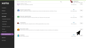 Work-based learning dashboard in Xello and the cursor is clicking View next to Document center
